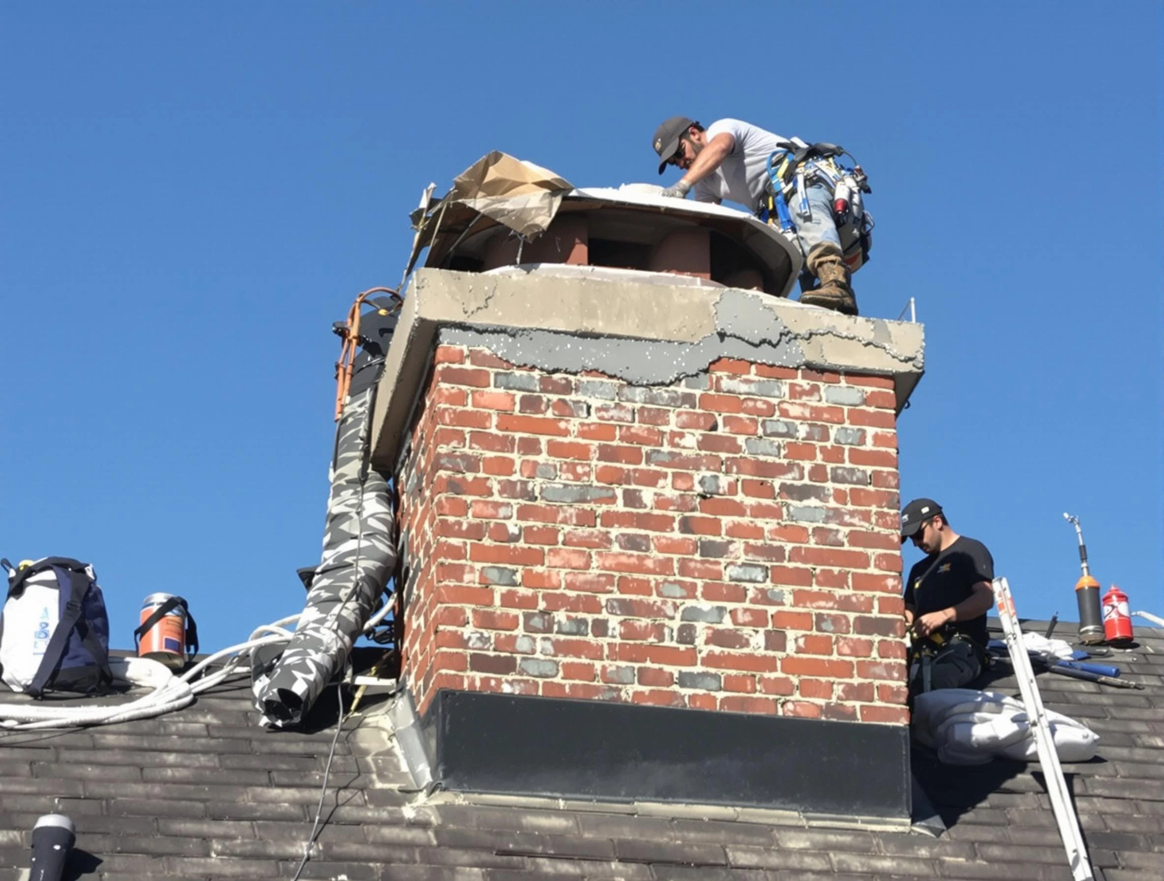 Riverdale Chimney Sweep installing a custom chimney crown in Riverdale, GA