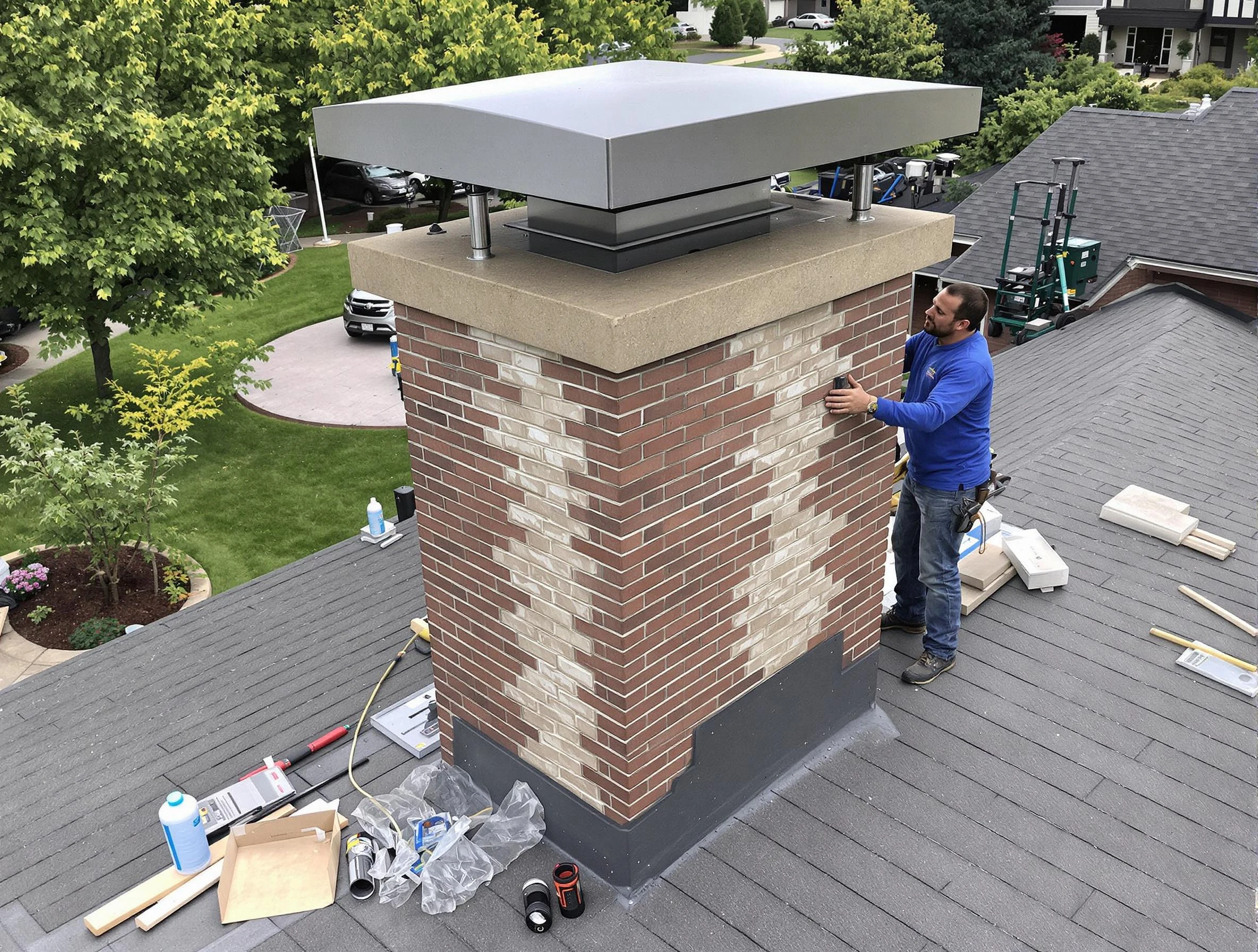 Riverdale Chimney Sweep team working on a custom chimney remodel in Riverdale, GA
