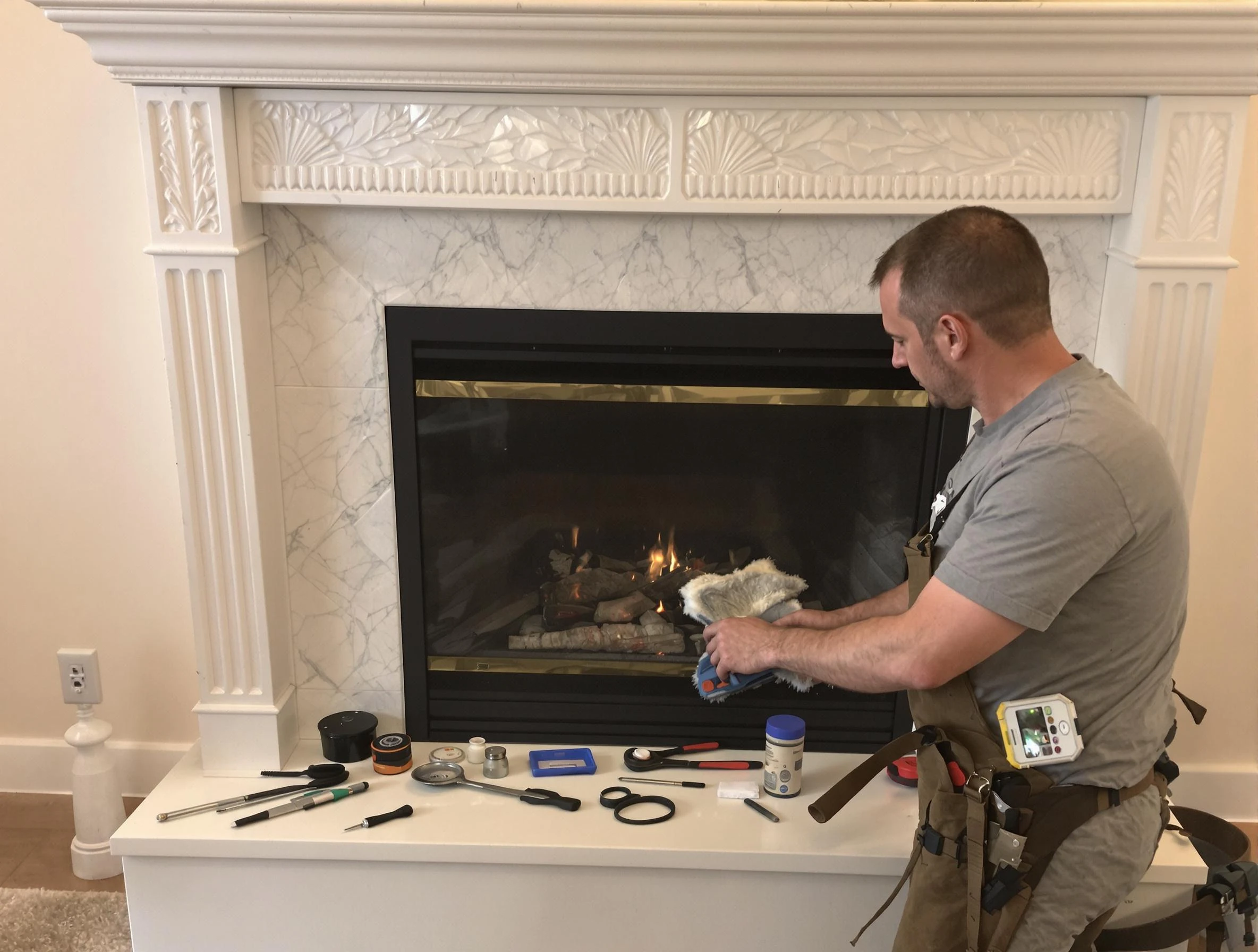 Riverdale Chimney Sweep performing fireplace maintenance in Riverdale, GA